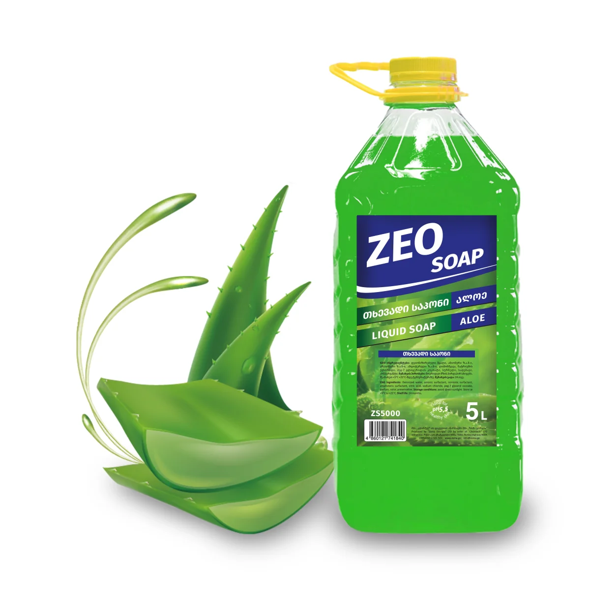 ZEO SOAP - თხევადი საპონი ალოე  5ლ (PET), ZS5000